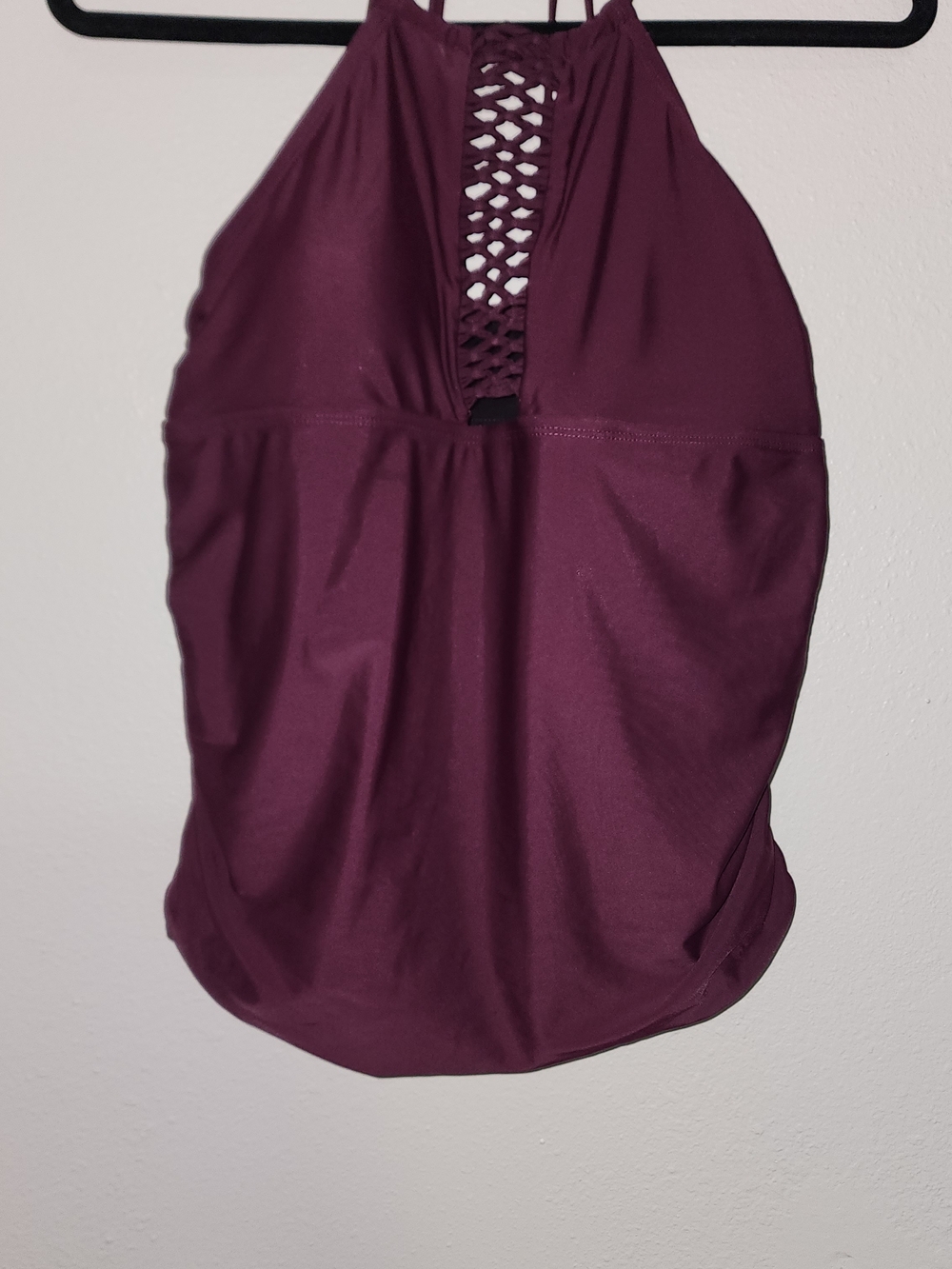COVERGIRL Plum Halter Swim Tankini with Lattice Front